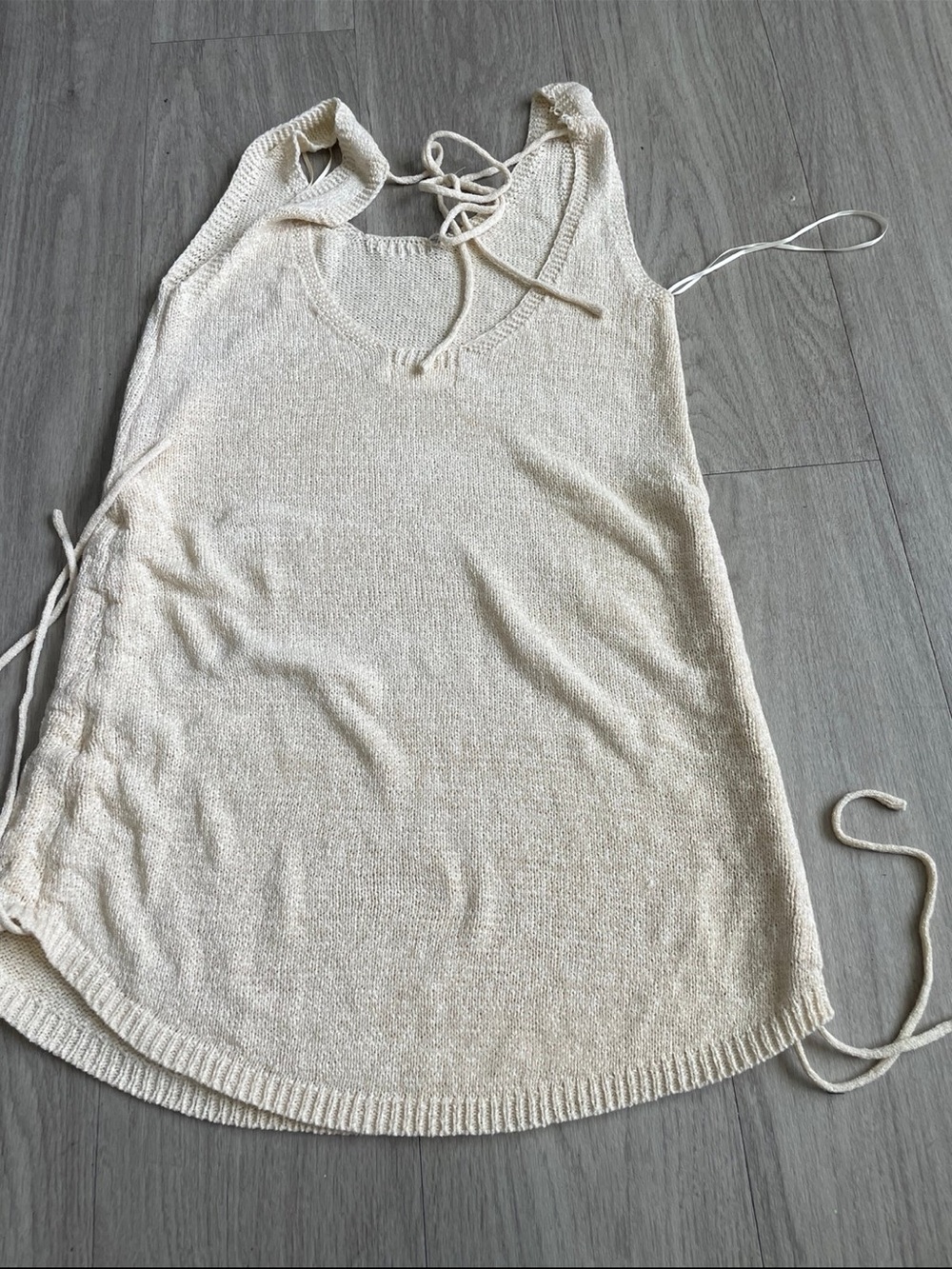 Cream Knit Halter Mini Dress with Adjustable Side Ties - Picture 2 of 3